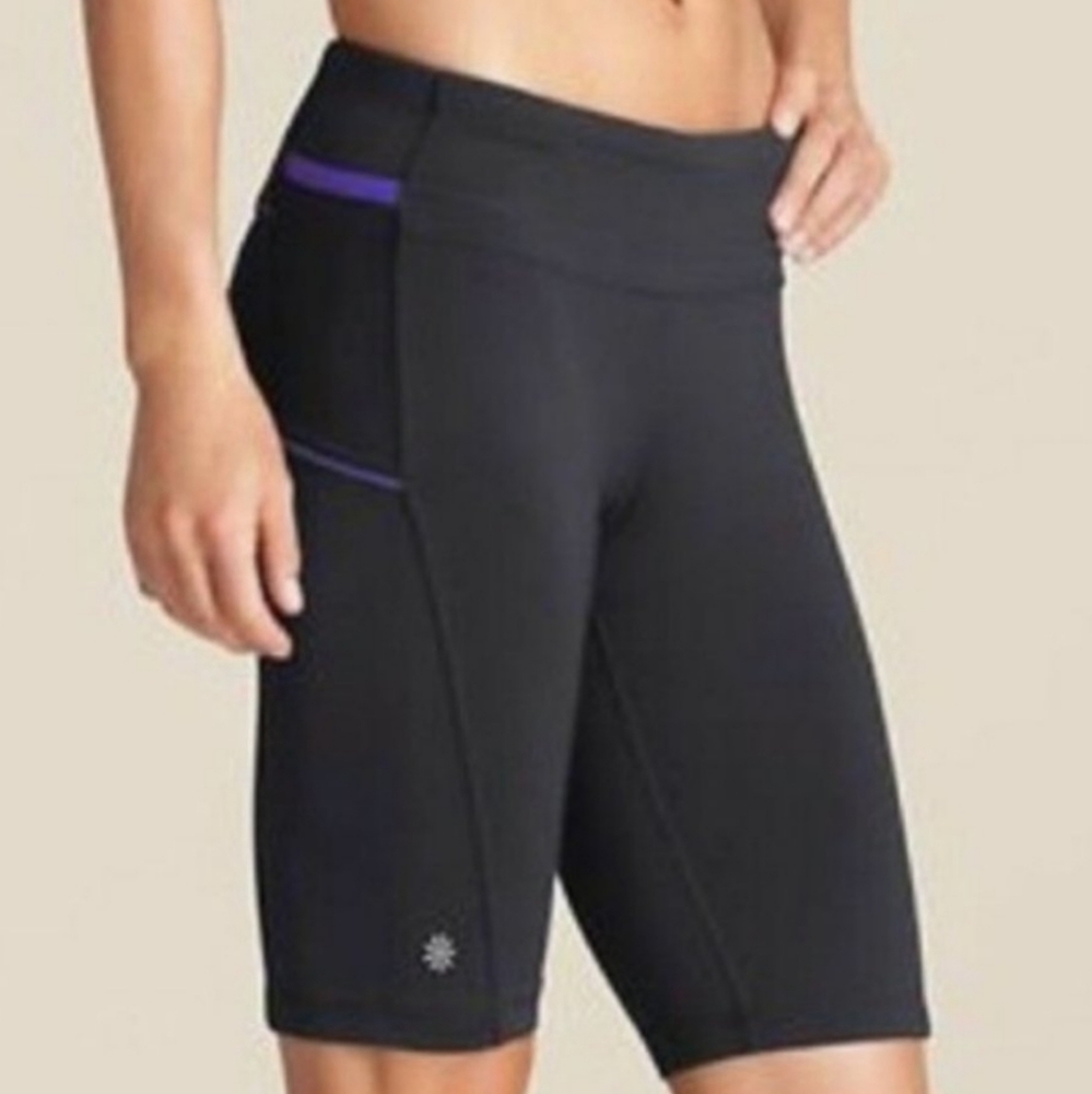 Athleta Presto Bermuda Shorts Biker Running Compression Black Pockets Si…
